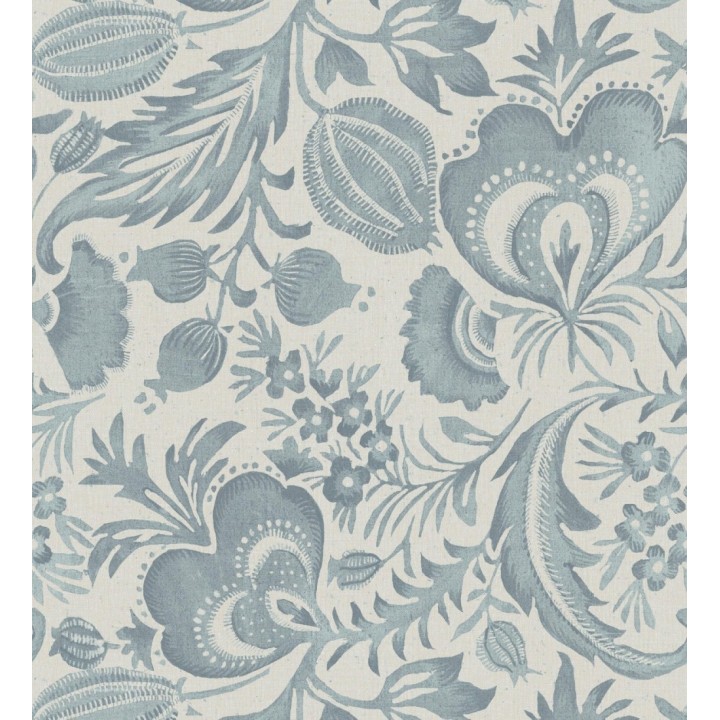 Papel pintado botánico con flores azul efecto lino - Dahlia Rose 683795
