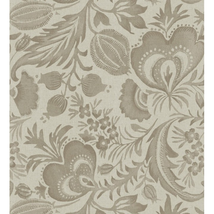 Papel pintado botánico con flores beige tostado efecto lino - Dahlia Rose 683796
