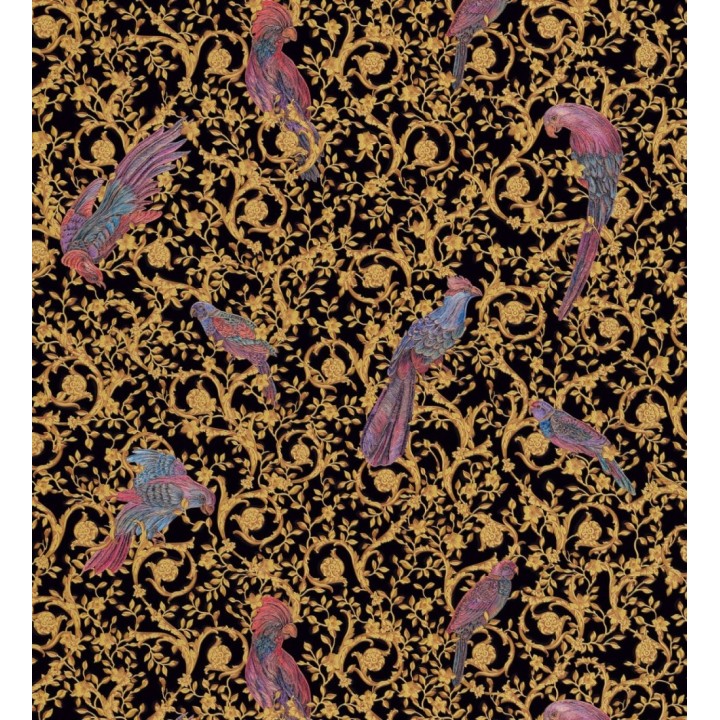 Papel pintado loros sobre volutas doradas - Vatican Parrots 126351