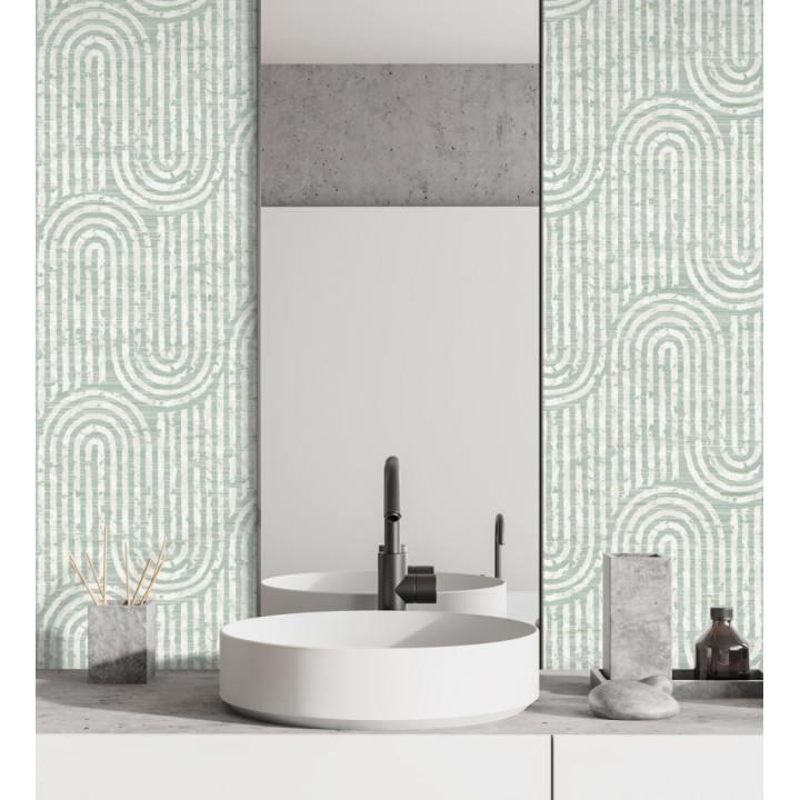 Papel pintado arcos geométricos verde - Juma Arch 683803