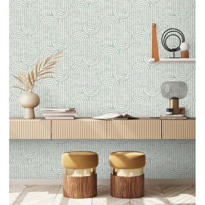 Papel pintado arcos geométricos verde - Juma Arch 683803