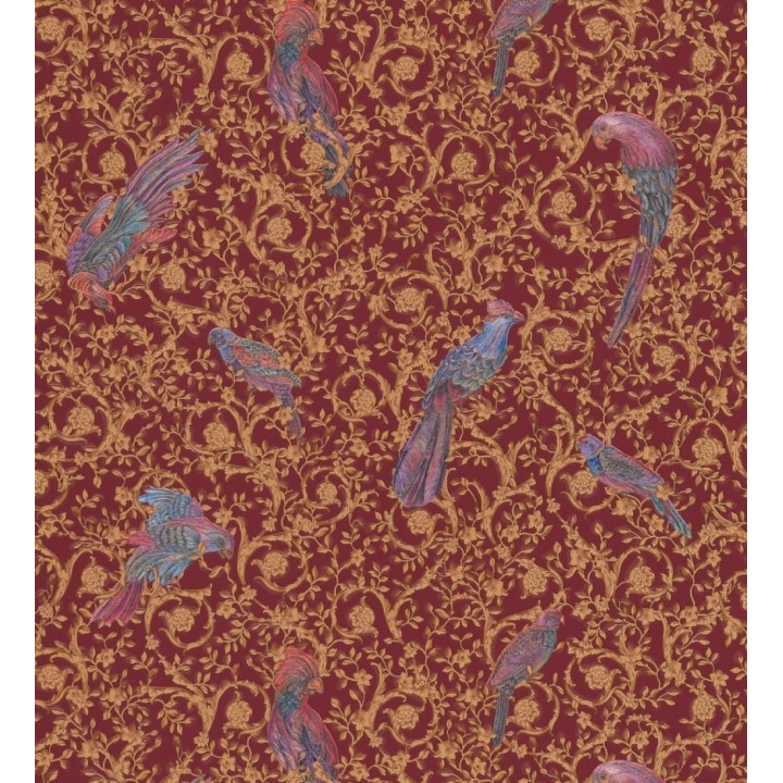 Papel pintado loros sobre volutas doradas - Vatican Parrots 126354