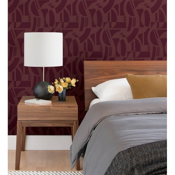 Papel pintado de figuras abstratas en terciopelo burdeos con relieve - Velvet Strata 683809