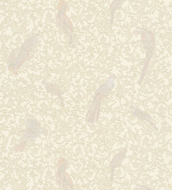 Papel pintado loros sobre volutas doradas - Vatican Parrots 126355