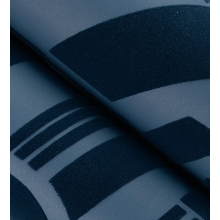 Papel pintado de figuras abstratas en terciopelo azul con relieve - Velvet Strata 683810