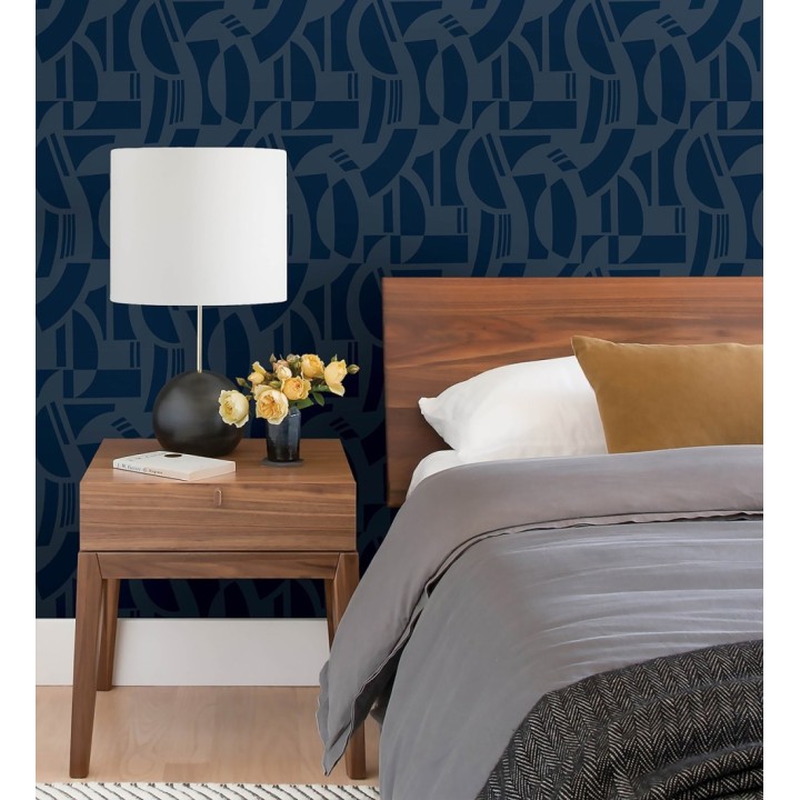 Papel pintado de figuras abstratas en terciopelo azul con relieve - Velvet Strata 683810