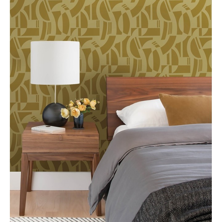 Papel pintado de figuras abstratas en terciopelo amarillo con relieve - Velvet Strata 683811