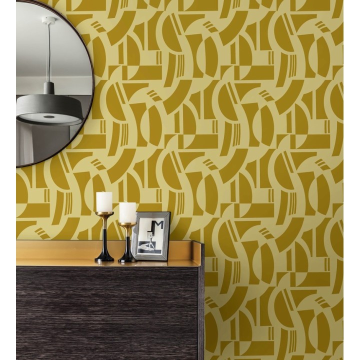 Papel pintado de figuras abstratas en terciopelo amarillo con relieve - Velvet Strata 683811