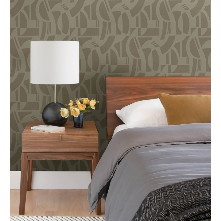 Papel pintado de figuras abstratas en terciopelo beige tostado con relieve - Velvet Strata 683812
