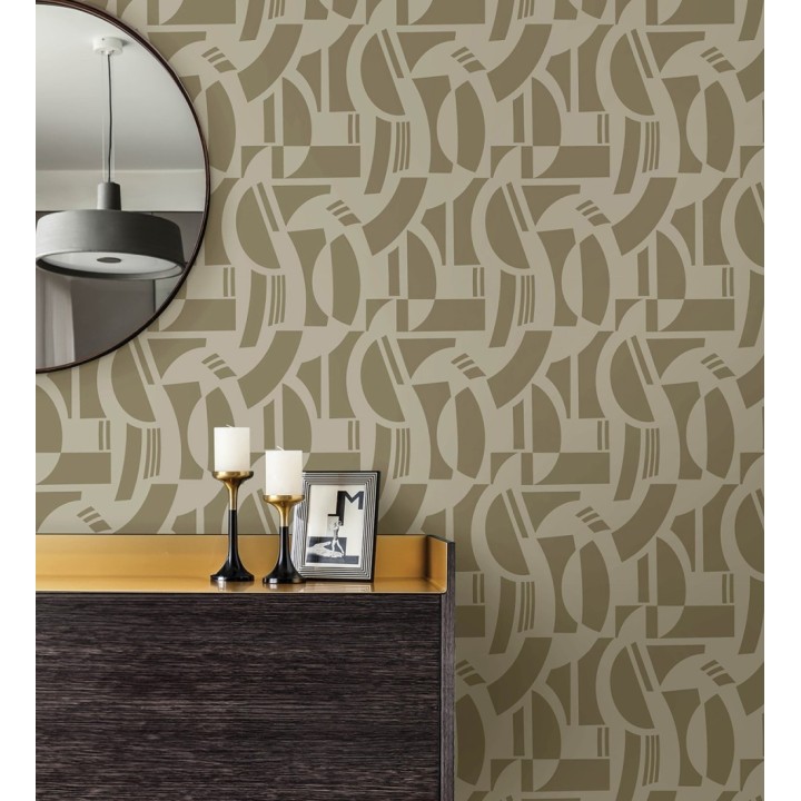 Papel pintado de figuras abstratas en terciopelo beige tostado con relieve - Velvet Strata 683812