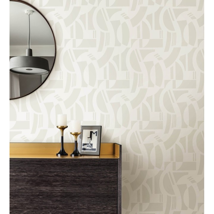Papel pintado de figuras abstratas en terciopelo beige con relieve - Velvet Strata 683813