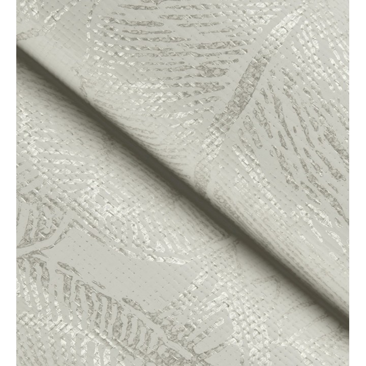 Papel pintado hojas de selva color nácar sobre fondo tejido en fibras vegetales - Midnight Palms 683817