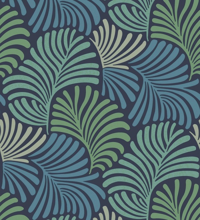 Papel pintado de hojas estilo retro colores verde y azul - Amara Palms 683824
