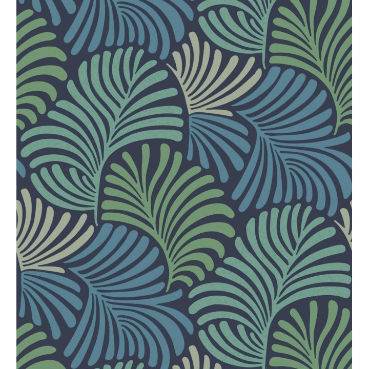 Papel pintado de hojas estilo retro en colores verde y azul - Amara Palms 683824