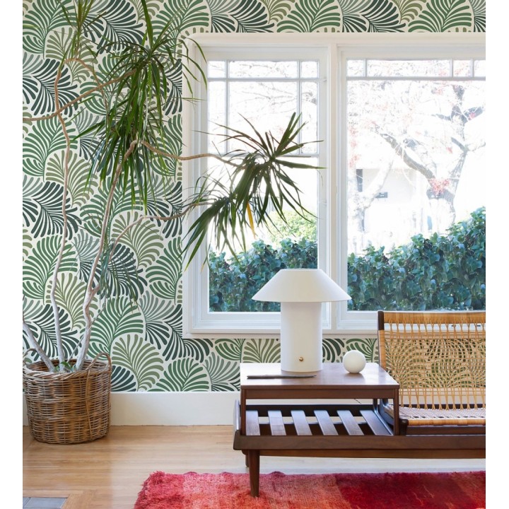 Papel pintado de hojas estilo retro en colores verdes - Amara Palms 683825