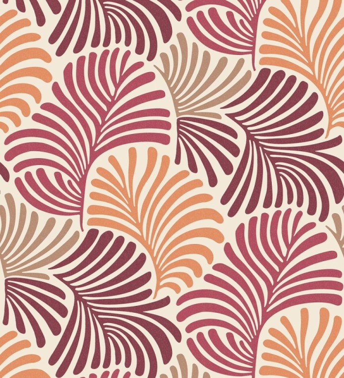 Papel pintado de hojas estilo retro colores rojo y naranja - Amara Palms 683826