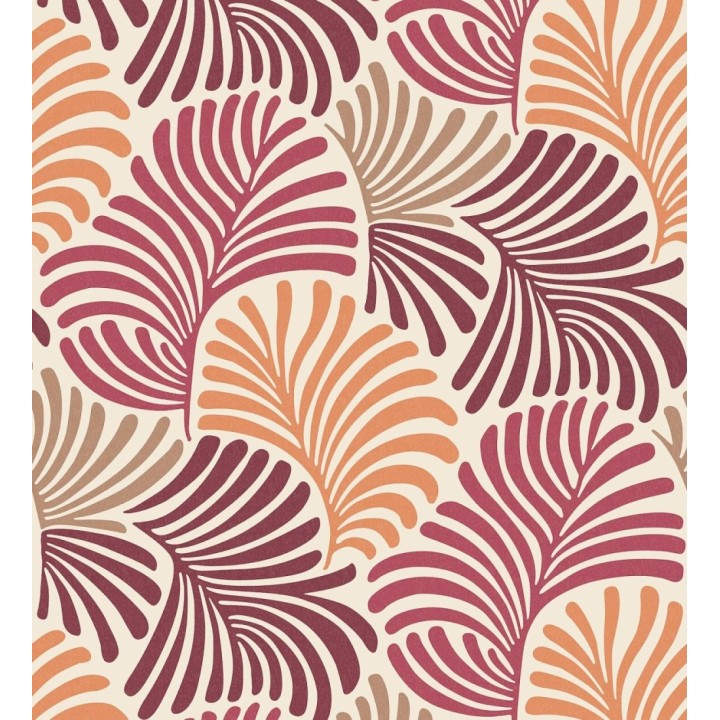 Papel pintado de hojas estilo retro en color rojo y naranja - Amara Palms 683826