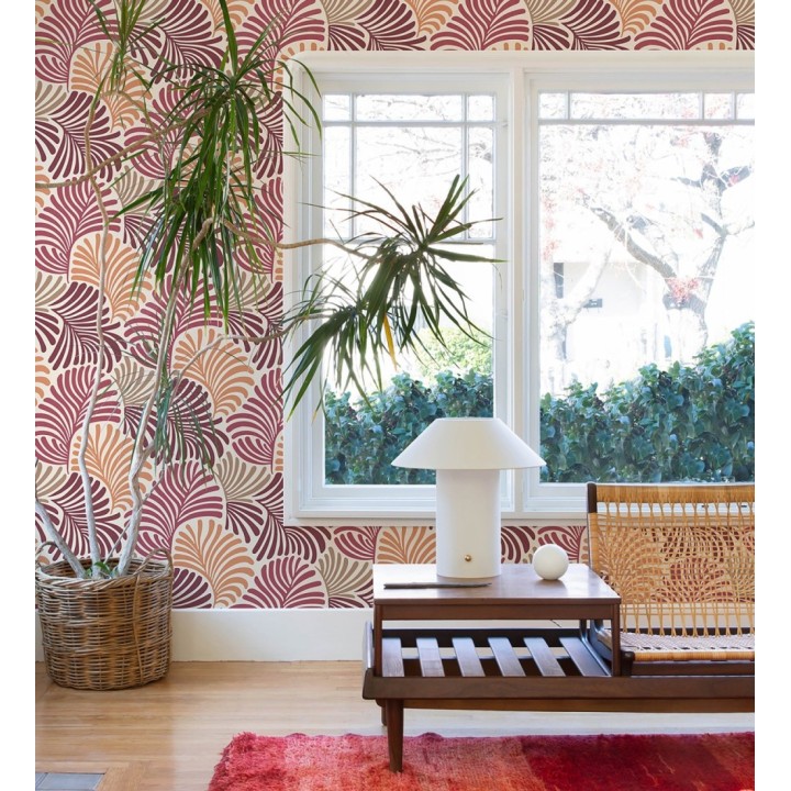 Papel pintado de hojas estilo retro en color rojo y naranja - Amara Palms 683826