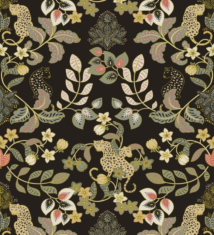 Papel pintado jardín de leopardos fondo negro  - Liana Eden 683829