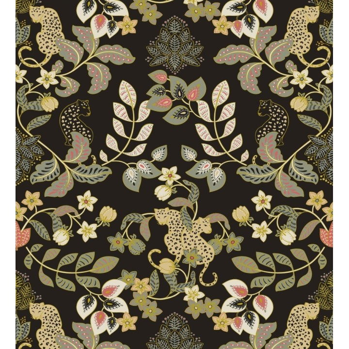 Papel pintado jardín de leopardos fondo negro  - Liana Eden 683829
