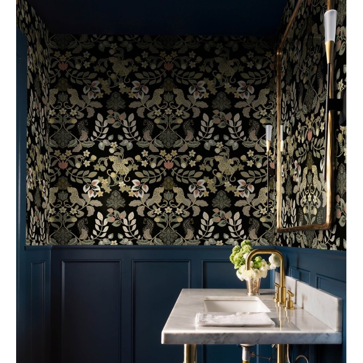 Papel pintado jardín de leopardos fondo negro  - Liana Eden 683829