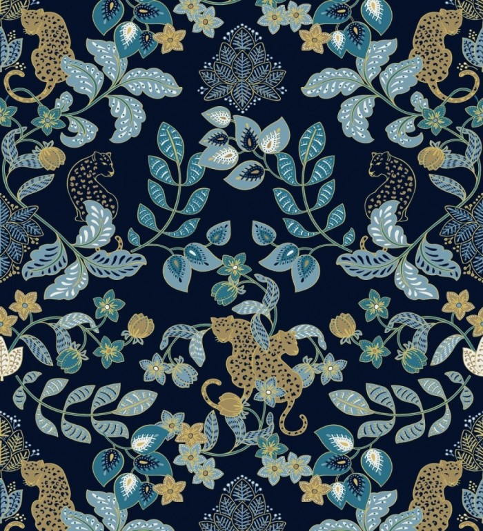 Papel pintado jardín de leopardos fondo negro oscuro - Liana Eden 683831