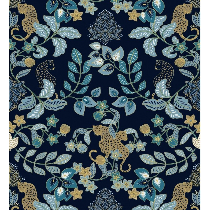 Papel pintado jardín de leopardos fondo negro oscuro - Liana Eden 683831