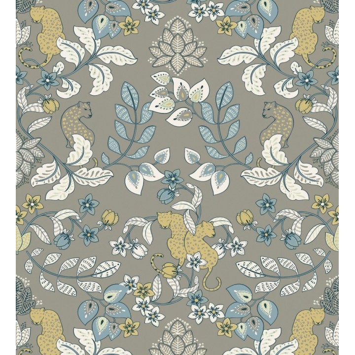 Papel pintado jardín de leopardos fondo gris cálido - Liana Eden 683832