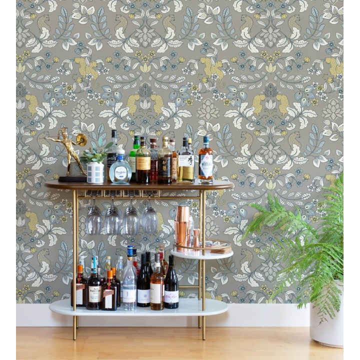 Papel pintado jardín de leopardos fondo gris cálido - Liana Eden 683832