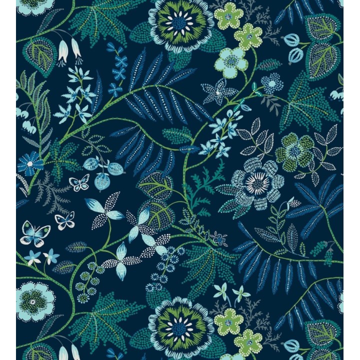 Papel pintado botánico con flores pintadas en técnica de puntillismo - Jasmine Grove 683833