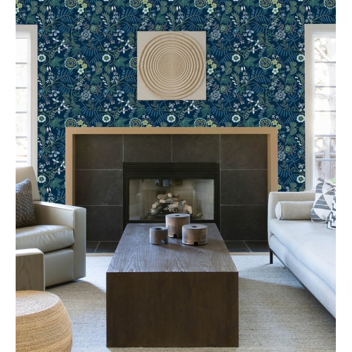 Papel pintado botánico con flores pintadas en técnica de puntillismo - Jasmine Grove 683833