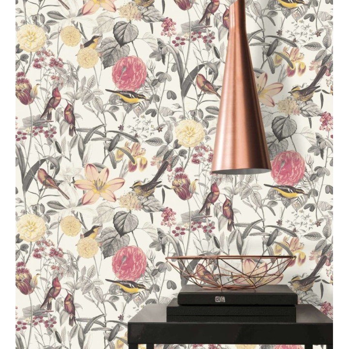 Papel pintado de pájaros y flores estilo inglés - Victoria Blossom 126370