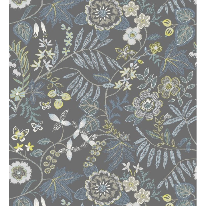 Papel pintado botánico con flores pintadas en técnica de puntillismo - Jasmine Grove 683834