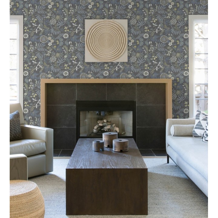 Papel pintado botánico con flores pintadas en técnica de puntillismo - Jasmine Grove 683834