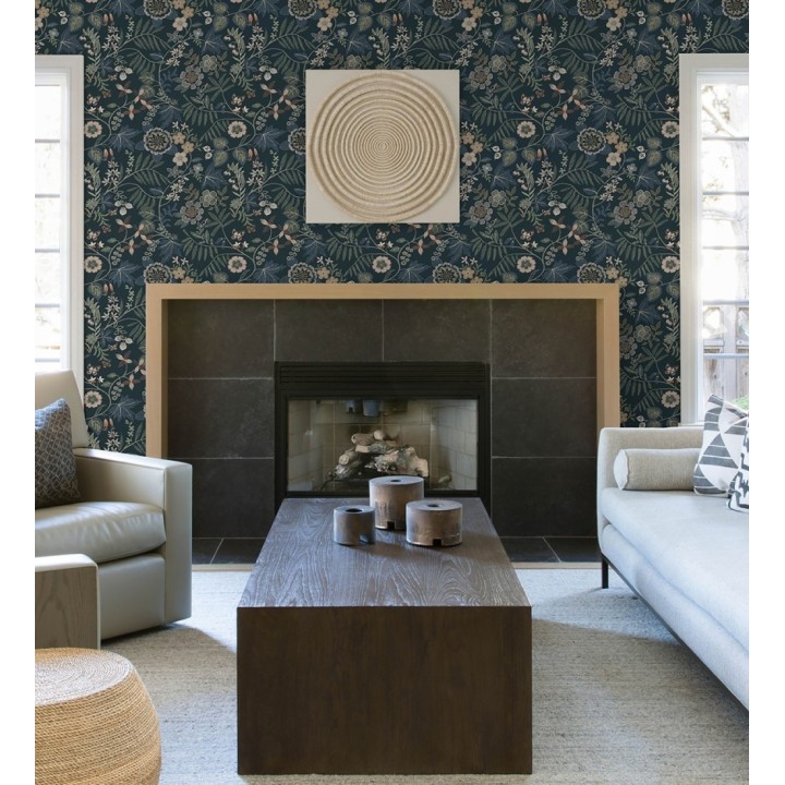 Papel pintado botánico con flores pintadas en técnica de puntillismo - Jasmine Grove 683835