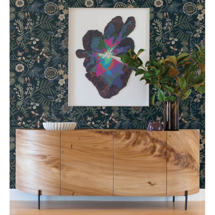 Papel pintado botánico con flores pintadas en técnica de puntillismo - Jasmine Grove 683835