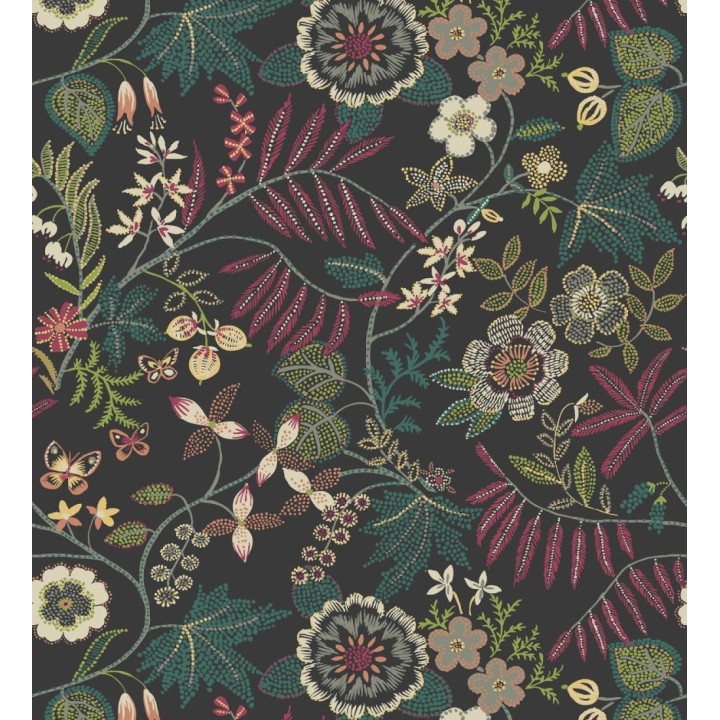 Papel pintado botánico con flores pintadas en técnica de puntillismo - Jasmine Grove 683836