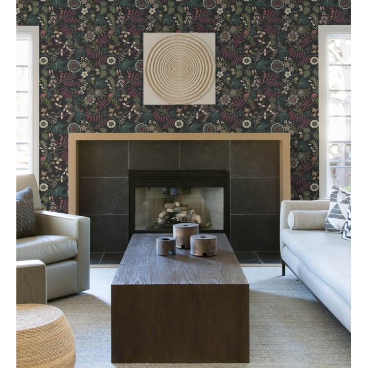 Papel pintado botánico con flores pintadas en técnica de puntillismo - Jasmine Grove 683836