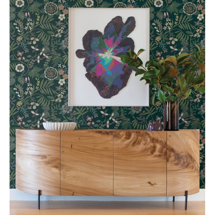 Papel pintado botánico con flores pintadas en técnica de puntillismo - Jasmine Grove 683837