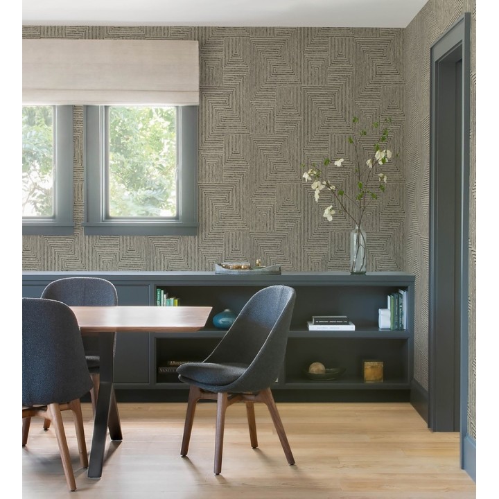 Papel pintado meandro arquitectónico con textura de grabado artesanal - Mondrian Lines 683838