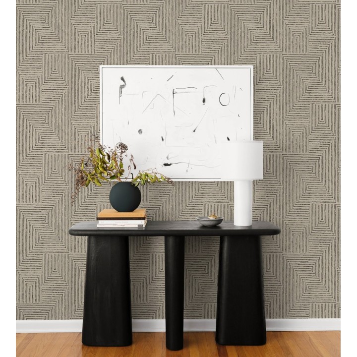 Papel pintado meandro arquitectónico con textura de grabado artesanal - Mondrian Lines 683838