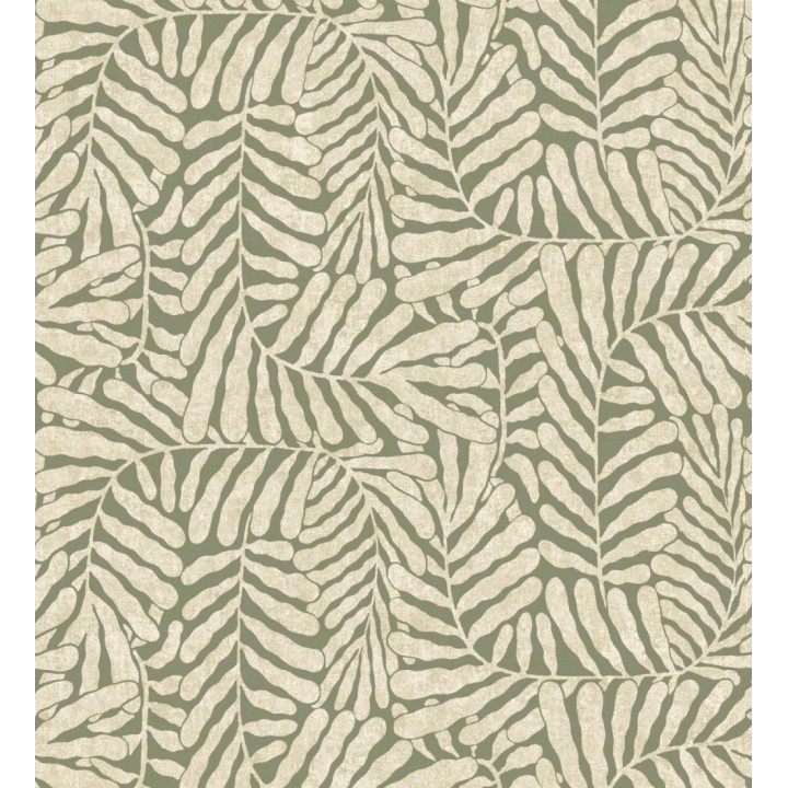 Papel pintado minimalista de hojas nacaradas con fondo verde oliva - Riviera Opulent 683844