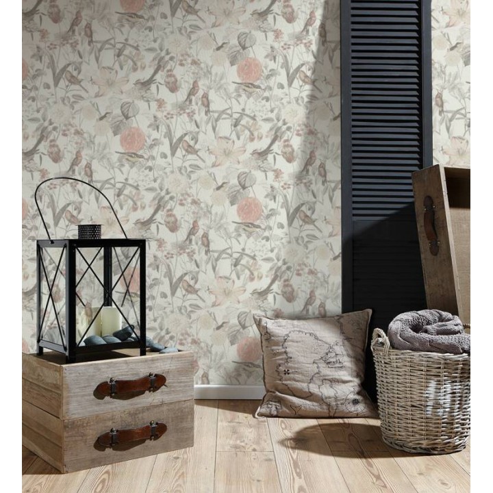 Papel pintado de pájaros y flores estilo inglés - Victoria Blossom 126371