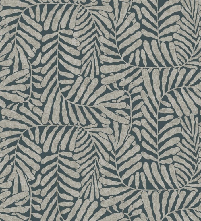 Papel pintado minimalista de hojas nacaradas fondo azul plomo - Riviera Opulent 683845