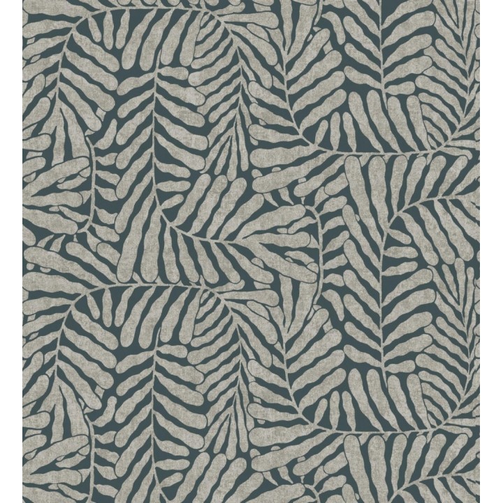 Papel pintado minimalista de hojas nacaradas con fondo azul plomo - Riviera Opulent 683845