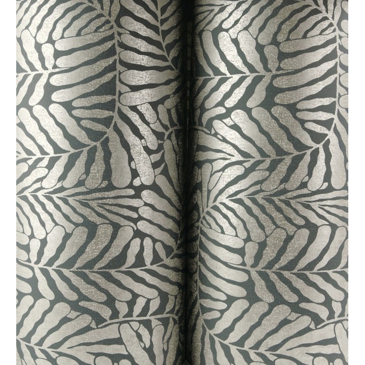 Papel pintado minimalista de hojas nacaradas con fondo azul plomo - Riviera Opulent 683845