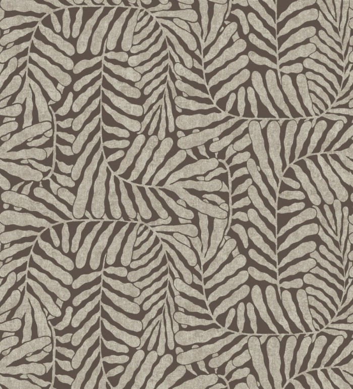 Papel pintado minimalista de hojas nacaradas fondo marrón - Riviera Opulent 683846
