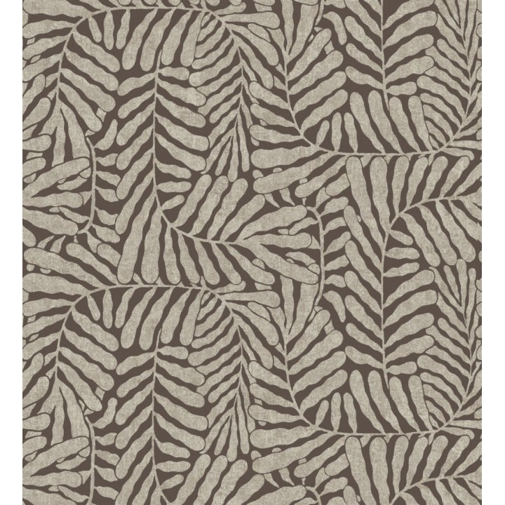 Papel pintado minimalista de hojas nacaradas con fondo marrón - Riviera Opulent 683846