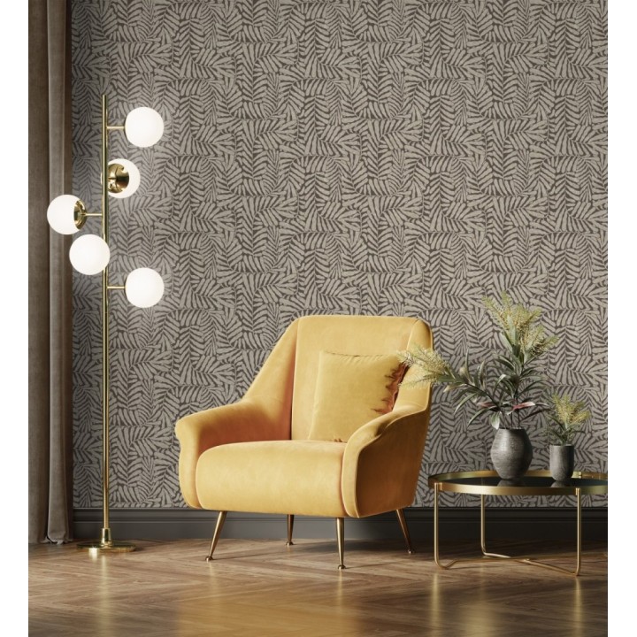 Papel pintado minimalista de hojas nacaradas con fondo marrón - Riviera Opulent 683846