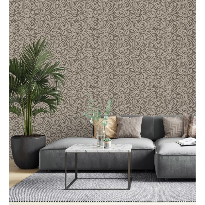 Papel pintado minimalista de hojas nacaradas con fondo marrón - Riviera Opulent 683846